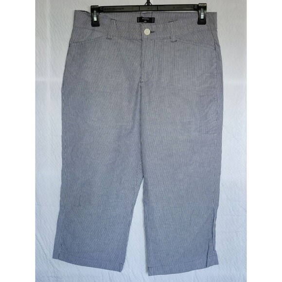 Riders by Lee Blue strip Stretch Capri Pants Cotton Blend Elastic Waist Plus Siz - Picture 1 of 9
